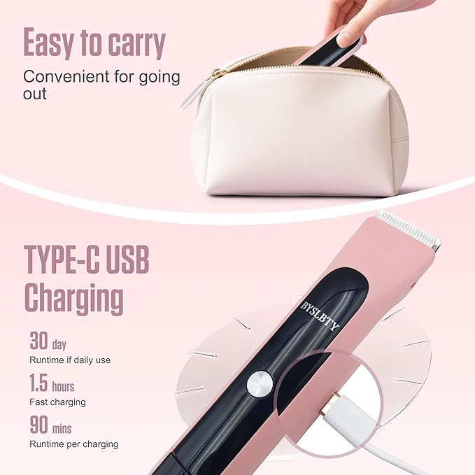 2 in 1 Bikini Trimmer for Women Dual Head Electric Shaver with LED Display,IPX7 Waterproof Wet & Dry, Painless Shaver for Underarm Leg Arm Body Face Private Area Pink