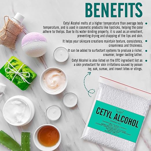 Cetyl Alcohol for Homemade Cosmetics, Lipsticks, Body Butter Bars, Hand Lotions, Hair Conditioners, Shampoo – Thickening Agent, Emulsifier, Viscosity Regulator - 7.06 oz