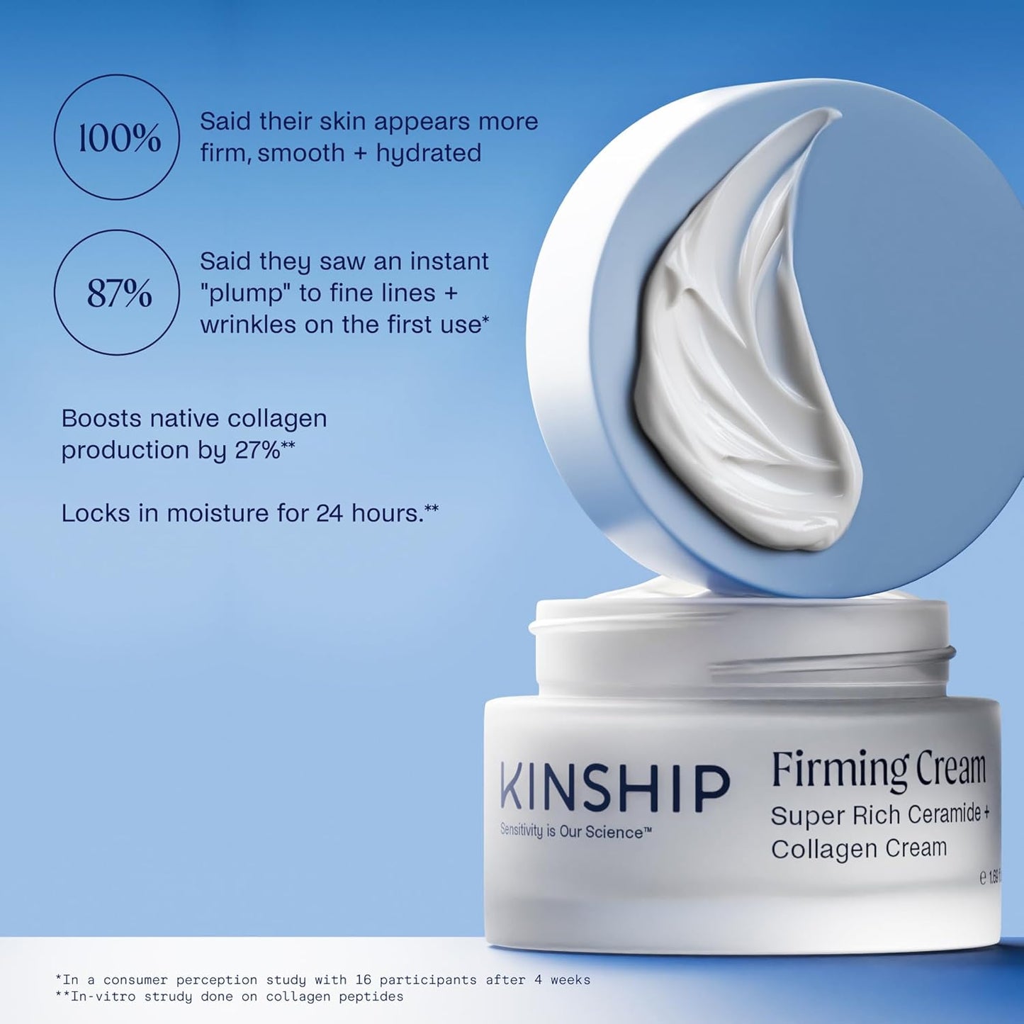 Kinship Super Rich Collagen + Ceramide Firming Cream | Anti Aging, Hydrating Face Moisturizer for Sensitive Skin | Wrinkle Cream - Smooth Fine Lines | Synthetic Fragrance-Free | Derm Approved, (1.7oz)