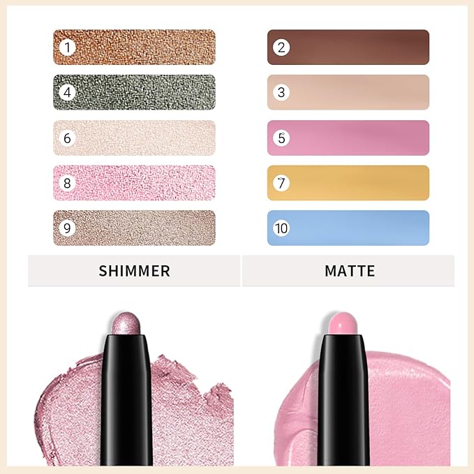 Erinde Waterproof Eyeshadow Stick, Cream Eye Shadow Stick, Long-Lasting, Crease-Proof, Cream to Powder Buildable & Blendable Eye Shadow Pencils Crayon, Vegan & Cruelty-Free, 08 Fancy