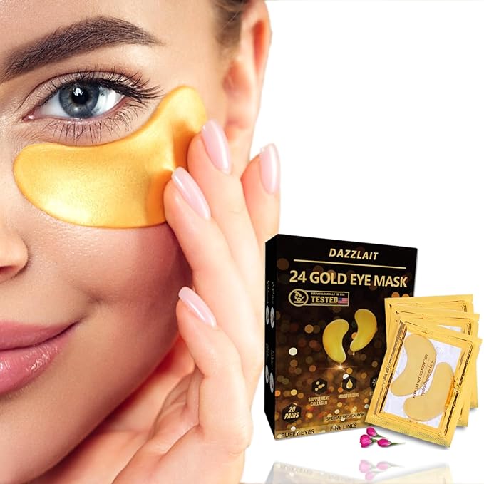 Golden Under Eye Patches for Puffy Eyes & Eye Bags & Wrinkles, Under Eye Patches for Dark Circles,Collagen for Eye Bags, Under Eye Collagen Patches
