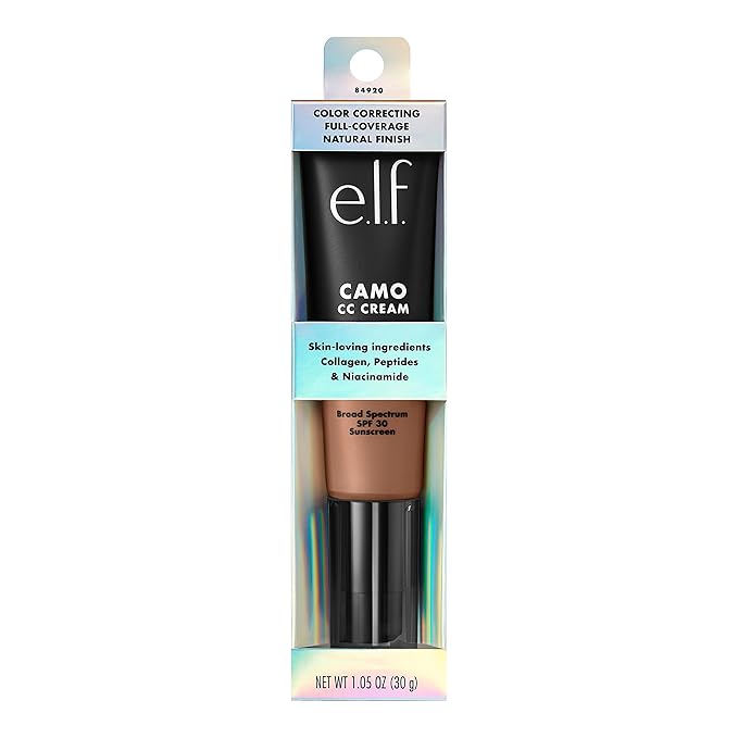 e.l.f. Camo CC Cream, SPF 30 Color-Correcting Medium-To-Full Coverage Face Foundation, Delivers An Airbrushed Finish, Vegan & Cruelty-Free, Tan 415 C