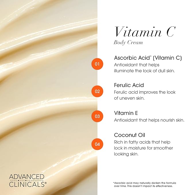 Advanced Clinicals Retinol Body Lotion + Brightening Vitamin C Cream 2pc Skin Care Set | Skin Tightening Body Moisturizer & Face Lotion | Crepey Skin Care Treatment | Skin Care Products, 2pc Set