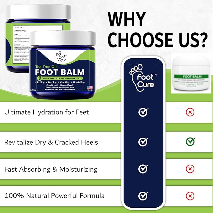 Tea Tree Oil Balm – Moisturizer for Dry Cracked Feet – Instantly Hydrates & Soothes Irritated Skin & Athlete's Foot – Best Foot Care for Women and Men – Made in USA 2PK