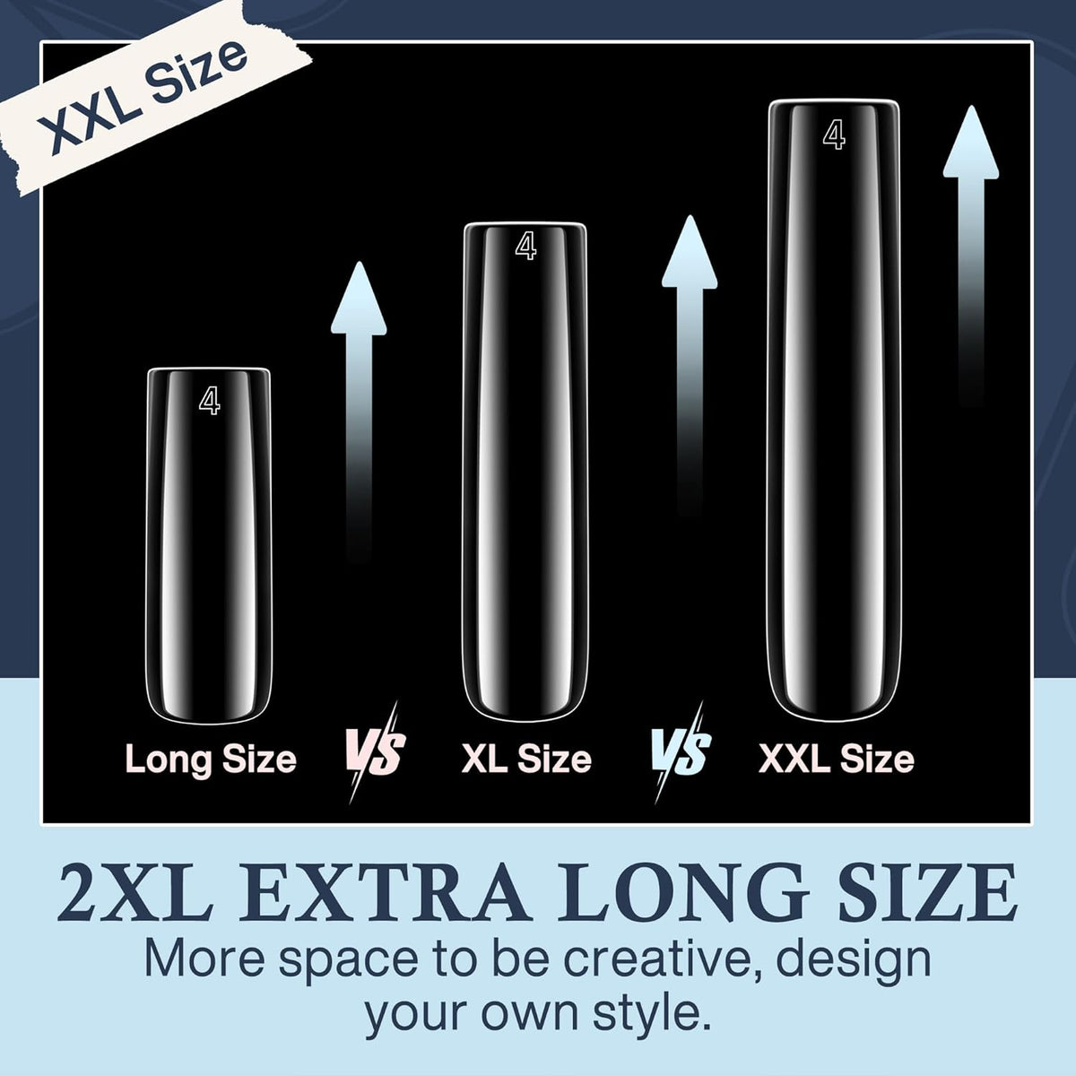 XXL Nail Tips Square 504 Pcs 12 Sizes - No C Curve Flat Square Nail Tips Clear 2XL Full Cover Tapered Gel Acrylic Fake Nails Gelly Tips for Nail Extension Nail Art