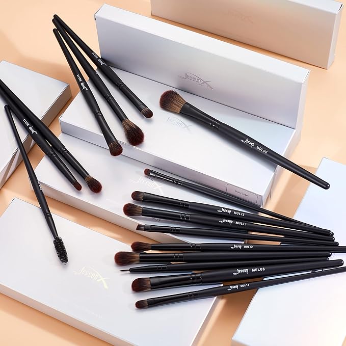 Jessup Eye Brushes Set, Vegan Makeup Brushes with Concealer Powder Eyeshadow Blending Eyeliner Spoolie Brush, 16pcs Premium Synthetic Black Cosmetic Brush T272