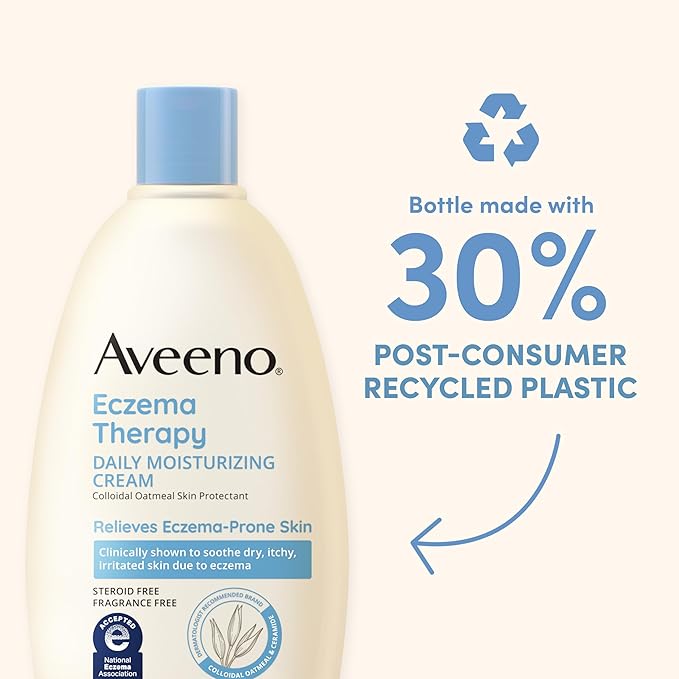 Aveeno Eczema Therapy Daily Moisturizing Body Cream for Sensitive Skin, Soothing Eczema Relief Cream, Colloidal Oatmeal & Ceramide for Dry & Itchy Skin, Steroid- & Fragrance-Free, 12 oz