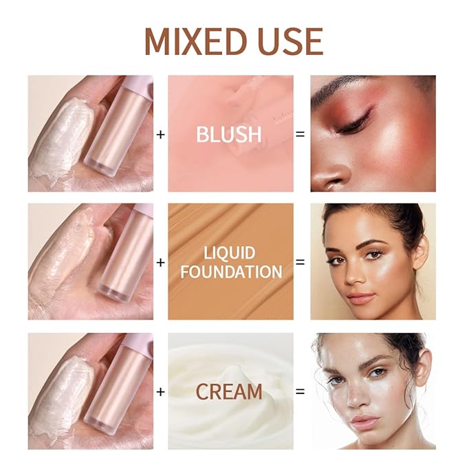 Liquid Highlighter Natural Glow For Face & Body, Waterproof Moisturizing Light Liquid Luminizer For Long Lasting Shimmer, Contour Highlighter Stick Easy to Apply with Cushion Applicator (#3 Rose gold)