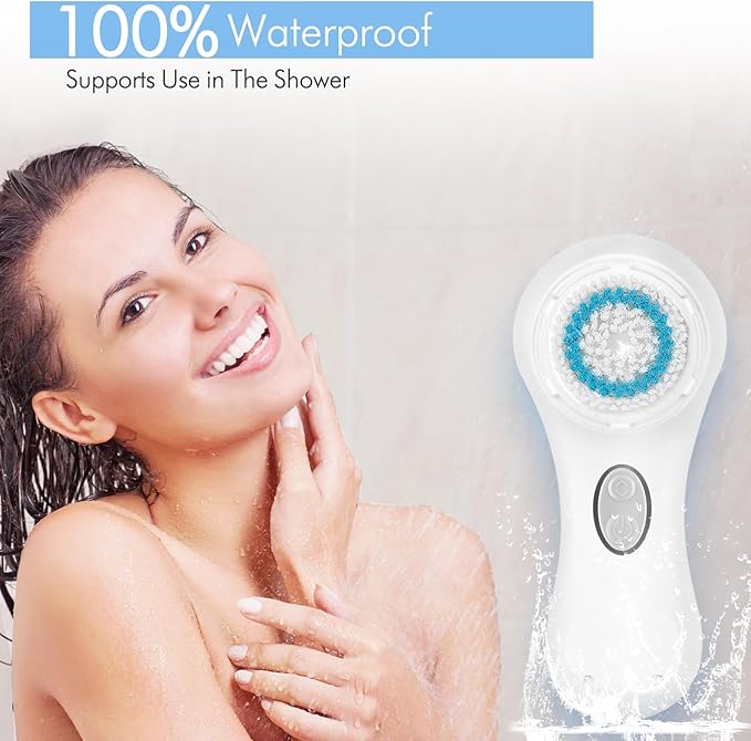 Microtree Facial Cleansing Brush, Electric Face Scrubber Exfoliator for Women Skin Care Deep Cleaning Exfoliating, Rechargeable Waterproof with 2 Sonic Vibration Speeds for Home & Travel(White)