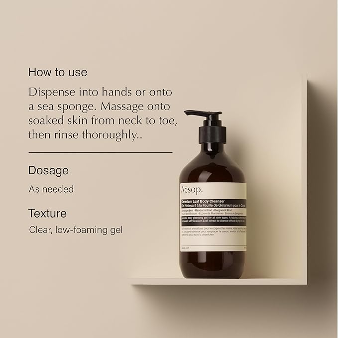 Aesop Geranium Leaf Body Cleanser | Non-drying Gentle Cleanser | Geranium Leaf, Mandarin Rind, Bergamot Rind | 16.9 oz / 500mL (Pack of 3)