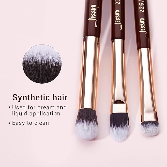 Jessup Professional Eye Makeup Brushes Set Natural-Synthetic 15pcs for Eyeshadow Blending Concealer Eyeliner Eyebrow, Zinfandel T284