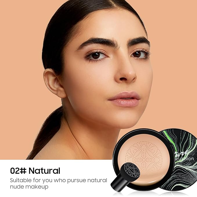 Air Cushion CC Cream Mushroom Head Foundation - Moisturizing BB Creams Foundation, Long-Lasting Waterproof Matte Concealer for Even Skin Tone (Natural, 1 PCS)