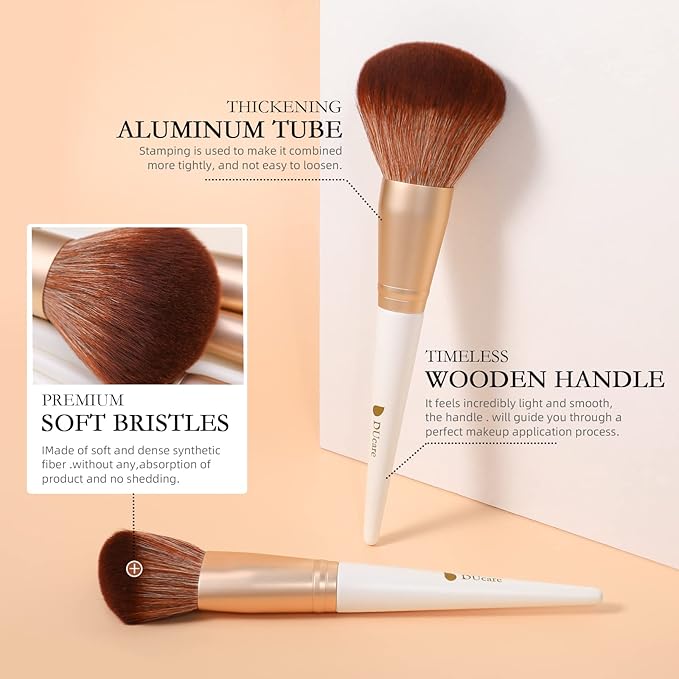 DUcare Makeup Brushes with Bag - 14Pcs Professional Synthetic Make Up Brushes Set for Blush Concealer Foundation Bronzer Powder Eyebrow Contour Eyeshadow Blending Makeup Brush Set Mekaup bag, White