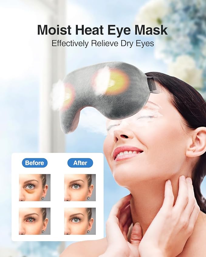 Luxtude Heated Eye Masks for Dry Eyes with Flaxseed & Lavender, Microwave Warm Eye Compress Moist Heat, Weighted Eye Mask for Sleeping, Hot Stye Eye Compress for Puffy Eyes, Dark Circles (Gray)