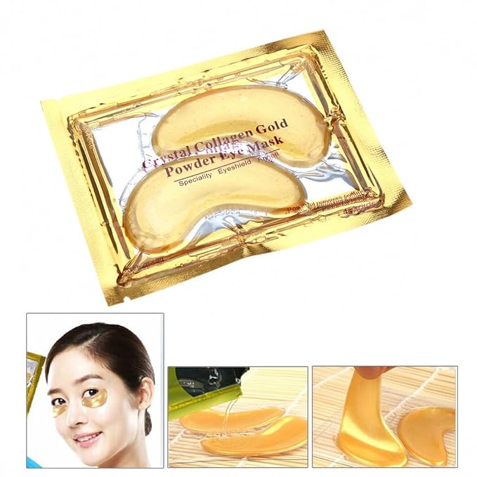 50 Pairs 24K Gold Eye Mask Powder Crystal Gel Collagen Natural Eye Pads For Anti-Aging & Moisturizing Reducing Dark Circles, Puffiness, Wrinkles