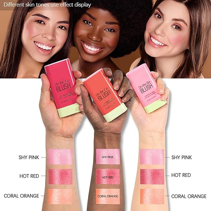 Multi-Use Makeup Blush Stick, Cream Face Blush Makeup Stick for Cheeks Eyes Lips, Super Natural Matte Finish Looking Long-Lasting Moisturizing Blush Stick, Suitable for All Skin (2#, Hot Red)