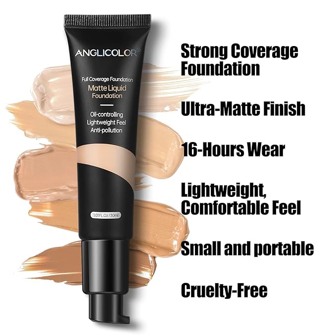 Matte Oil Control Concealer Foundation Flawless Soft Long Lasting Foundation Makeup,Waterproof Full Coverage Face Makeup Strong Concealer Foundation for Oily Acne Skin (#104 Buff Beige)