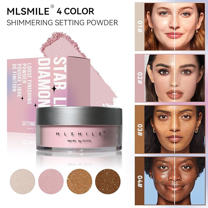 AKARY Dark Brown Translucent Setting Powder, Shimmer Finishing Powder Oil Control for Long Lasting Makeup, Lightweight Loose Powder Waterproof Makes Skin Downy, Blurring Powder for Deep Tones, 04