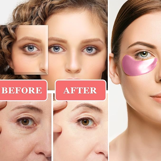 30 Pairs 24K Pink Under Eye Patches,Crystal Collagen Under Eye Mask,Puffy Eyes and Dark Circles Treatments,Moisturising&Hydrating Under Eye Patch Pads for Reducing Fine Lines Eye Bags(Pink)