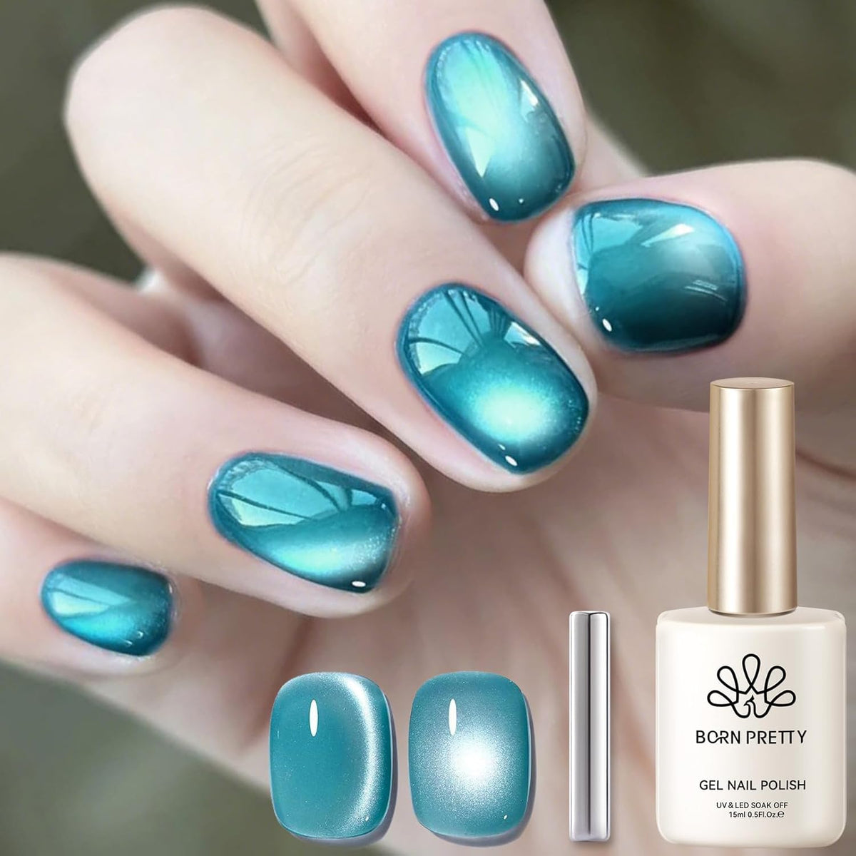 Born Pretty Cat Magnetic Eye Gel Nail Polish,Light Blue Lover Jelly Glass Magnetic Gel Polish,Glitter Soak Off Nail Art Salon Manicure Home Gift 15ml