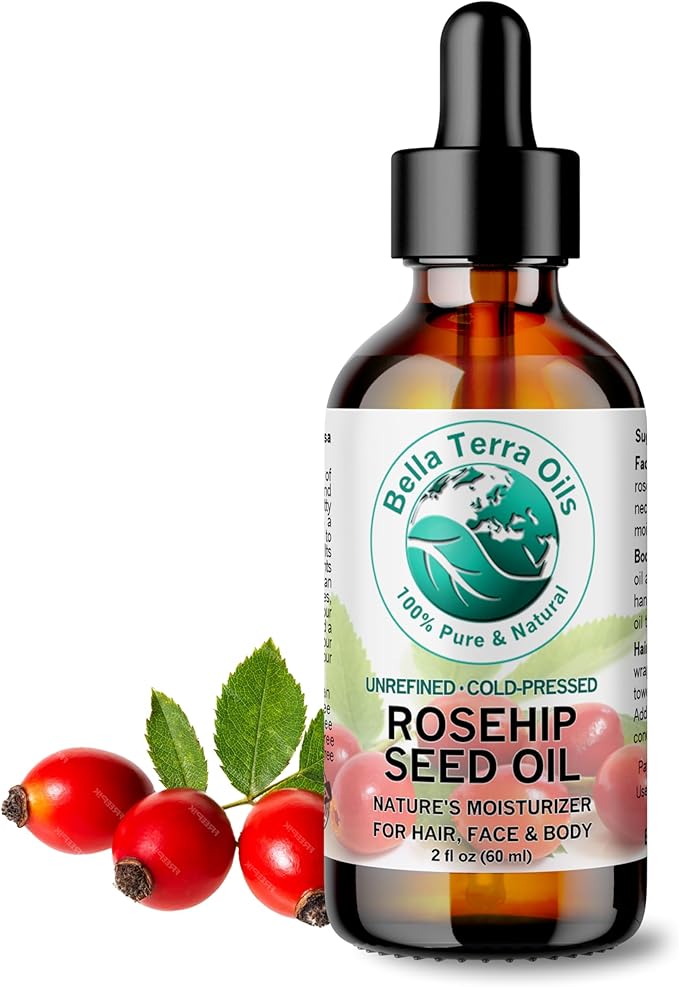 Bella Terra Oils - Organic Rosehip Seed Oil 2 oz - Cold-Pressed Elixir, Rich in Vitamin A, C, & E, Linoleic & Alpha-Linolenic Acid, Perfect Facial Emollient