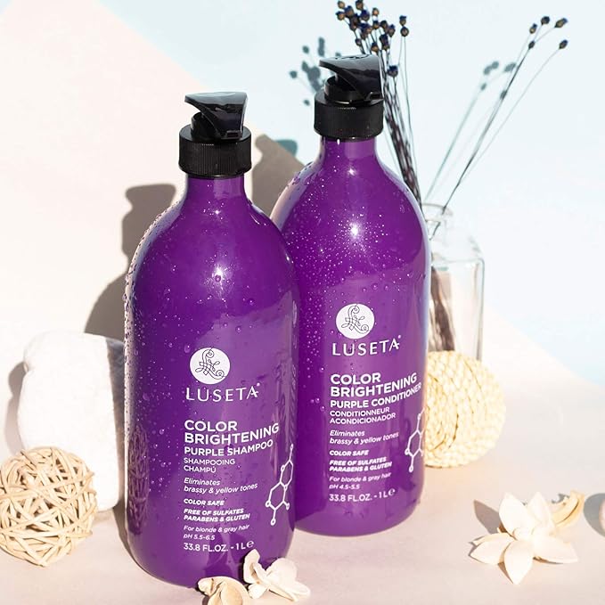 L LUSETA Color Brightening Purple Shampoo and Conditioner Set for Blonde and Gray Hair, Infused with Cocos Nucifera Oil to Help Nourish, Moisturize and Condition Hair, 2x33.8oz