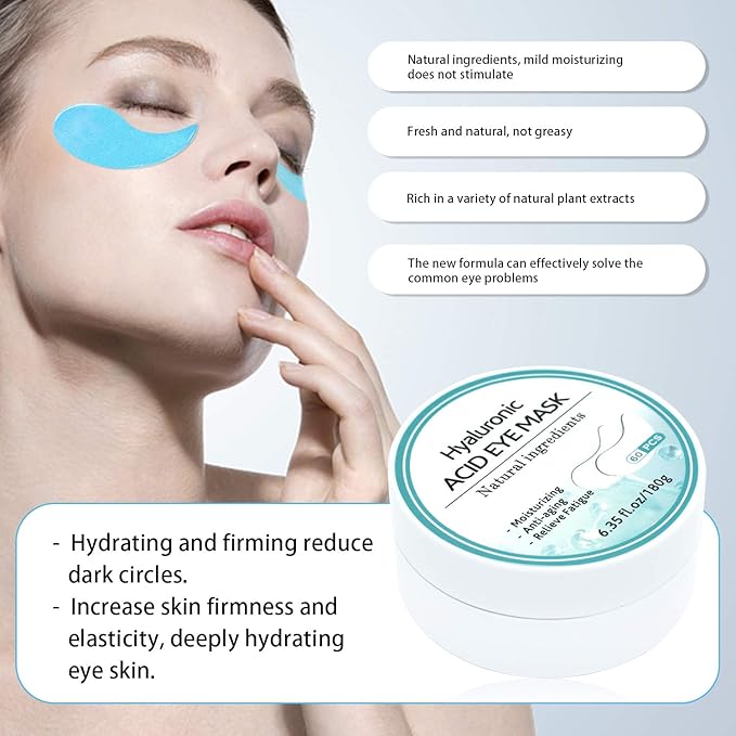 Under Eye Patches, Hyaluronic Acid Eye Mask Moisturizing, 60PCS Eye Gel Pads With Collagen Eye Treatment for Reducing Dark Circles, Wrinkles Anti-Aging, Fine Lines Eye Bags Puffiness Women Men