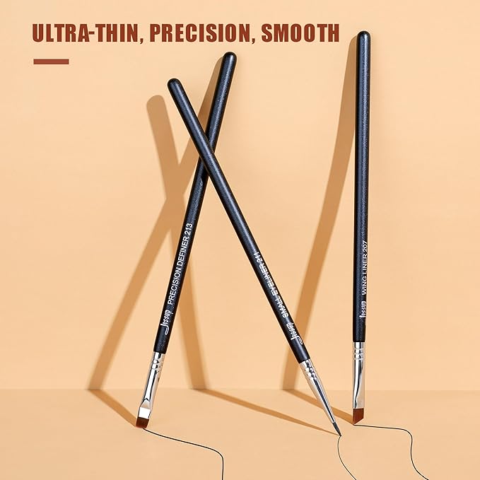 Jessup Eyeliner Brush Set, 3pcs Pro Precision Eyeliner Brushes Fine Point Angled Thin Gel Liquid Flat Winged Eye Liner Brush, Black T346