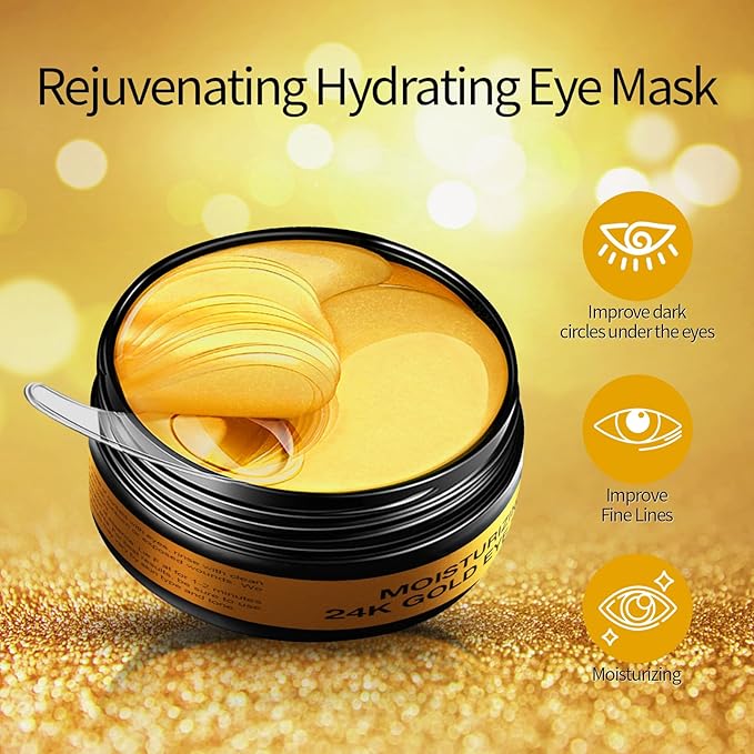 24K Gold Eye Mask - 60 Pieces, Collagen Hyaluronic Acid Eye Mask, Anti-aging, Remove Dark Circles, Puffiness and Wrinkles, Refreshes Skin, Suitable for Both Men and Women