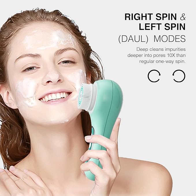 Face Scrubber Exfoliator,Facial Cleansing Brush Rechargeable IPX7 Waterproof with 5 Brush Heads,Electric Face Spin Brush for Exfoliating, Massaging and Deep Cleansing