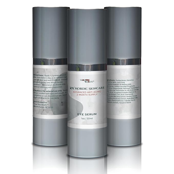2x Nordic Skincare Serum - 2 Month Supply - Anti Aging Eye Serum - Contains Vitamin C for Dark Circles - Anti Aging Skincare Moisturizing Serum with Aloe Vera & Vitamin E - Improve Wrinkles & Eye Bags