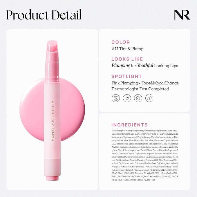 Nature Republic HONEY MELTING LIP PLUMPING (11 PINK) SOFT LIP STICK Tint & Plump Hydrating Gloss, Moisturizing balms, Volumizing formula & Sheer tint, Glowy Finish, korean make up
