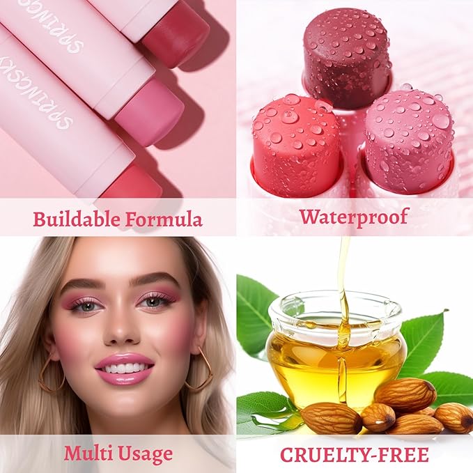 Face Stick Trio 3Pcs Multi-Use Makeup Blush Sticks, Buildable Blendable Lightweight Cream Blush Stick for Cheeks Make Up For Women 3-in-1 Blusher and Lip Makeup Sticks (04)