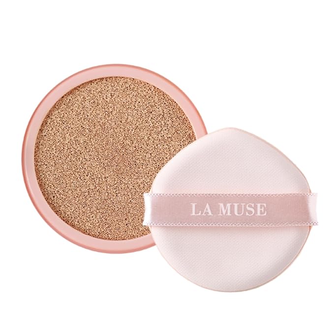 LA MUSE Glow Cushion Foundation No.22 Neutral Beige | Refill Only(13g / 0.46 Ounce) with Water Drop Shape Puff | Easy Application | Perfectly, Seamlessly Covers Difficult Areas Like Nose, Around Eyes