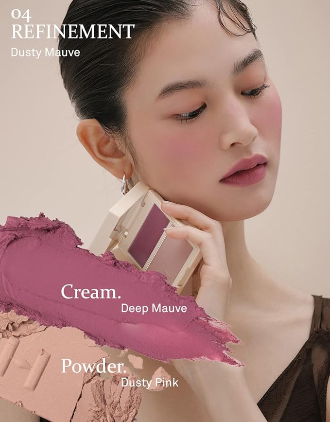 hince True Dimension Layering Cheek - Cream & Pressed Powder 2 Different Shades & Textures - Silky Seamless Long Lasting Blush Makeup - Muted Beige & Elegant Rose Beige (1, REFINEMENT, L004)