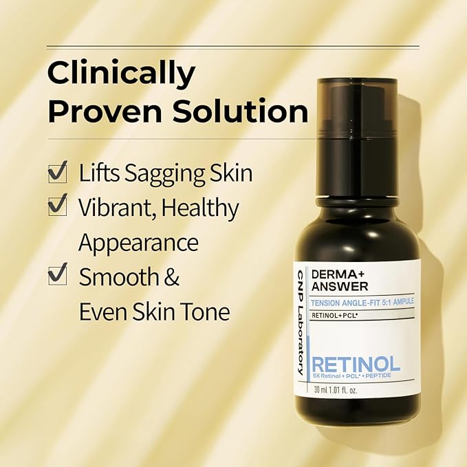 CNP Retinol PCL Eye Treatment Serum (1.01 fl.oz/ 30ml) - DermaAnswer Tension Angle-Fit Ampule, Under Eye Tightening, Firming, Korean Night Skincare, Fine Lines and Dark Circles