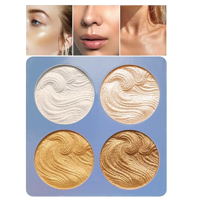 Boobeen Highlighter Makeup Highlighter Palette Powder Shimmer Highlighter Makeup Facial Illuminator Bronzer Palette Waterproof Long Lasting
