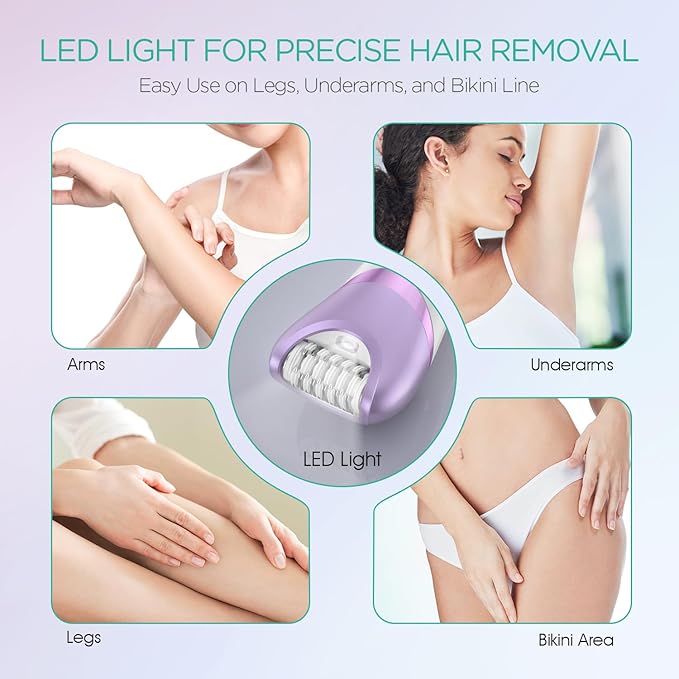 VOYOR Epilator for Women, Cordless Epilators Hair Removal for Women, 3 in 1 Hair Removal Device for Leg Arm Face with 30 Tweezers, Rechargeable Wet & Dry Electric Lady Shaver & Trimmer BM300 (Purple)