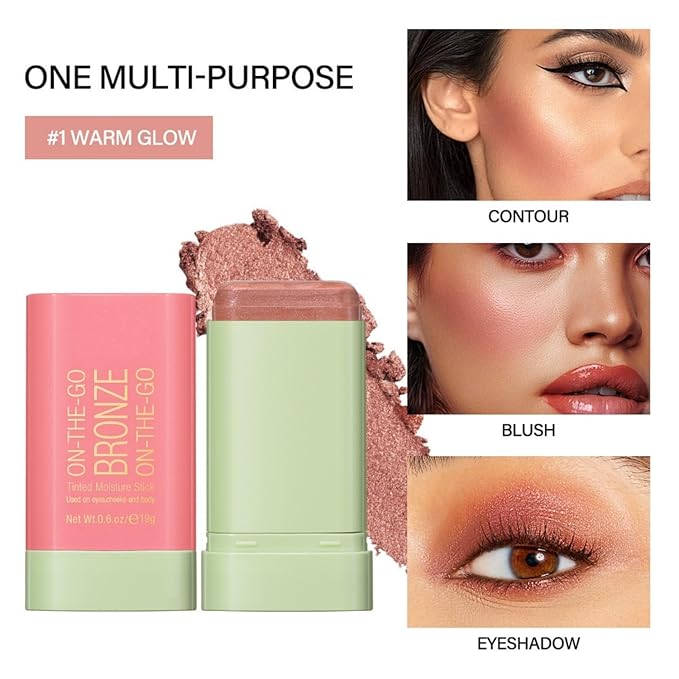 Bronzer Stick 4 Colors Blendable and Buildable Face Bronzer Face Shaping Long Lasting Cream Contour Bronzer Stick (02 Soft Glow)