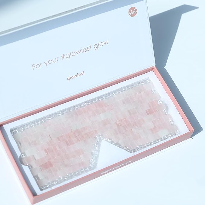 [glowiest] Rose Quartz Eye Mask: 100% Real Stone Eye Mask to improve Fine Lines, Puffiness and Irritation | For Hot & Cold Anti-Aging Therapy