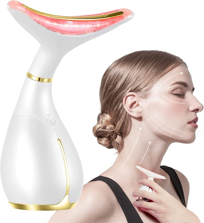 Ms.W 3-in-1 Beauty Massager for Face and Neck, Facial Massager with Heat, Vibration and Led, Electric Face Massager for Skin Improve, Smooth, Firm