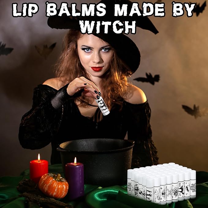 30 Pack Halloween Party Favors Bulk Skull Lip Balms Gifts Vintage Spooky Halloween Party Gifts Goodies Stuffers Small Thank You Gifts for Women Men Staff Coworkers Adults