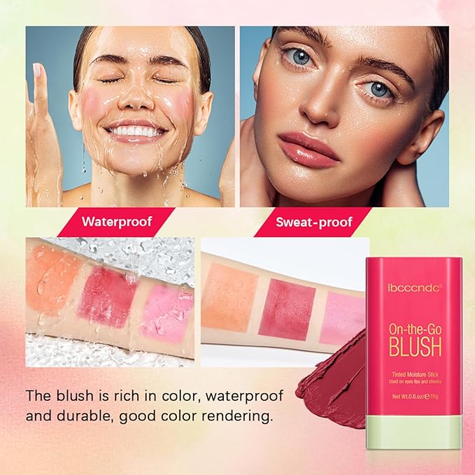 MEICOLY Multi Use Makeup Blush Stick,On-the-Go 2-in-1 Lip Cheek Cream Blush Stick,Waterproof Solid Face Blush Makeup Cheek Tint,Natural Matte Blush Stick for Cheeks,Tinted Moisture Stick,01 Shy Pink