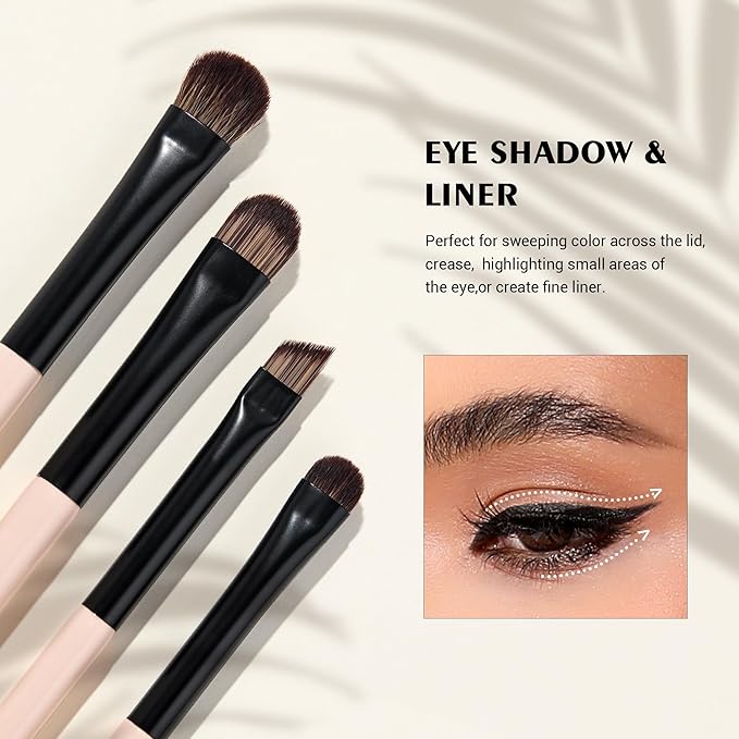 Jessup Makeup Brushes 5pcs Double Ended Eyeshadow Brush Contour Blending Eyeliner Eye Shader Brush, Vegan Fiber Precision Eye Brush Set Peach Dust T509