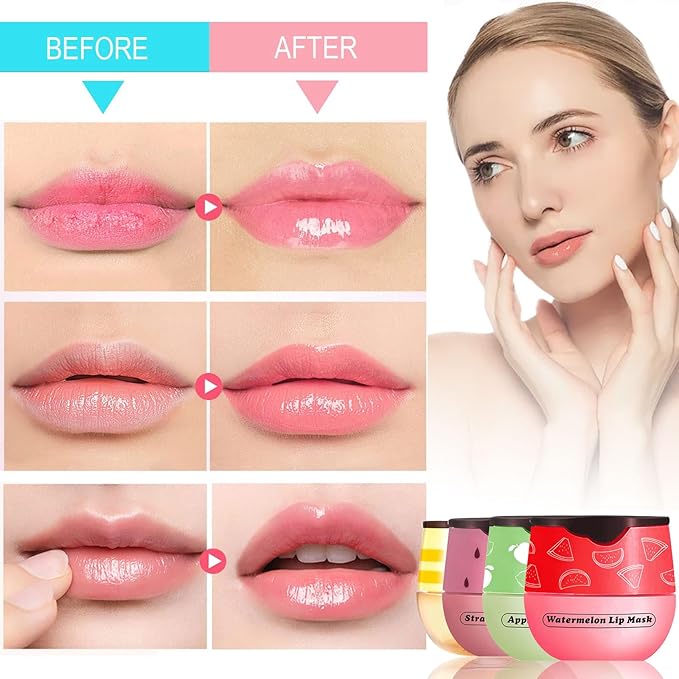 Honey Lip Balm Pot, 3 Pcs Honey & Apple Lime & Watermelon Lip Mask Propolis Lip Mask Moisturizing Hydrating Prevention Dry and Cracked Lip Scrubs Exfoliator