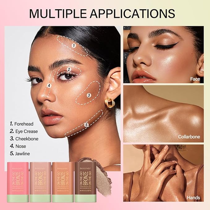 Multi-Use Makeup Blush Stick, Cream Blush Stick, Tinted Solid Moisturizer Stick for Cheek & Eyes & Lips, Waterproof Natural Nude Makeup, Suitable for All Skin (4#Beach Glow)