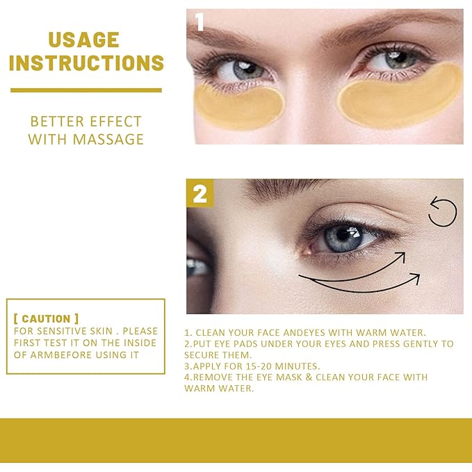 24k Gold Under Eye Patches, 60 Pcs Eye Gels, Anti-Aging Collagen Hyaluronic Acid Under Eye Mask, Under Eye Mask for Dark Circles and Puffiness, Eye Bags, Wrinkles