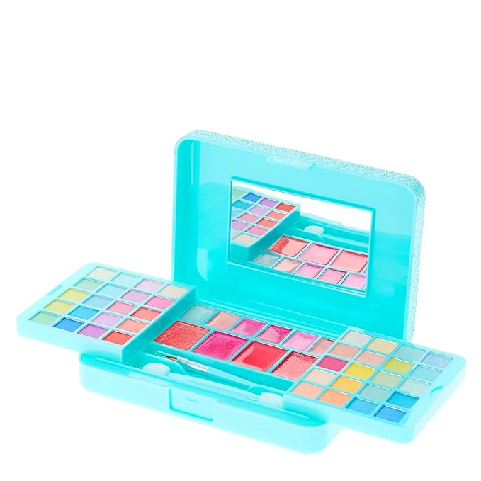 Claire's Kids Makeup Set Little Girls Mini Mint Glitter Travel Makeup Set With Mirror for Girls, Cute Eyeshadows, Lip Glosses and Applicators Makeup Palette Play Make Up Kits