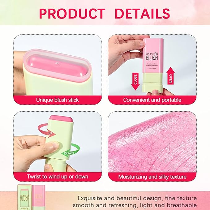 Multi-Use Makeup Blush Stick, Cream Face Blush Makeup Stick for Cheeks Eyes Lips, Super Natural Matte Finish Looking Long-Lasting Moisturizing Blush Stick, Suitable for All Skin (3#, Coral Orange)