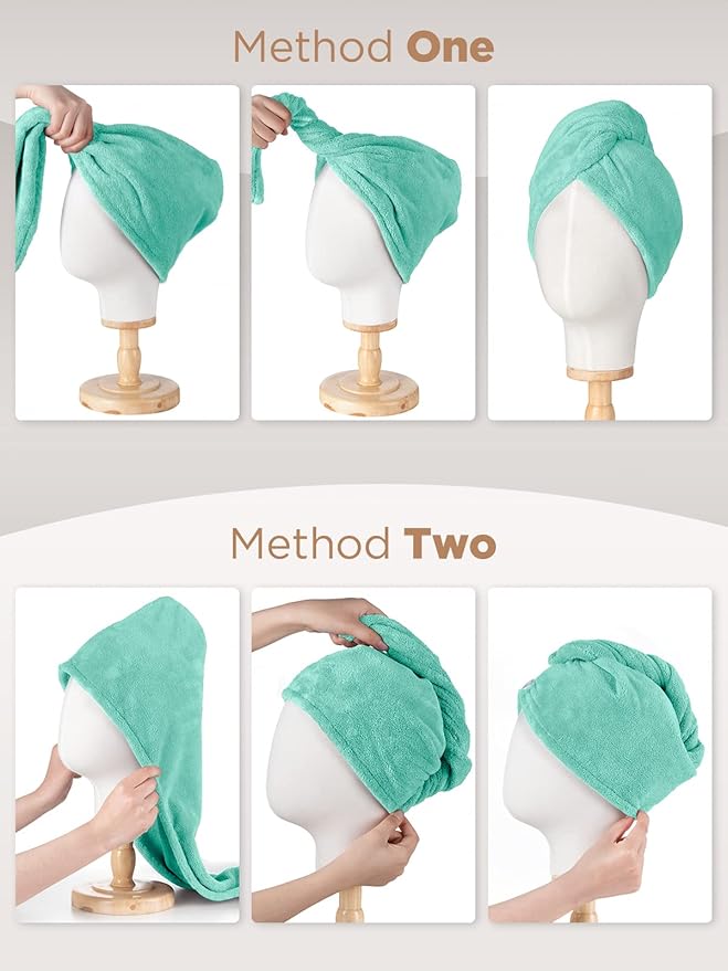 Hicober Microfiber Hair Towel, 3 Packs Hair Turbans for Wet Hair, Drying Hair Wrap Towels for Curly Hair Women Anti Frizz (Pink,Purple,Green)